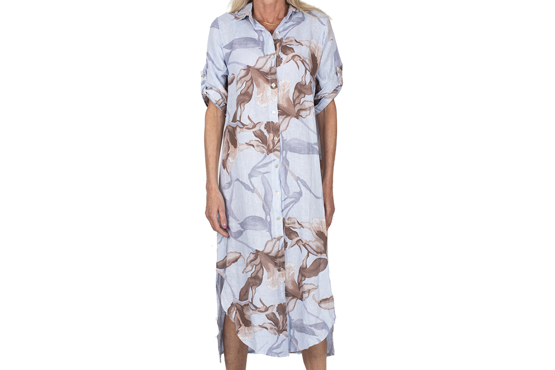 12461 Linen long Dress Blue